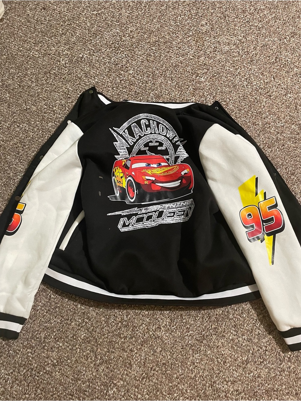 Disney Black and White Lightning McQueen Varsity Jacket